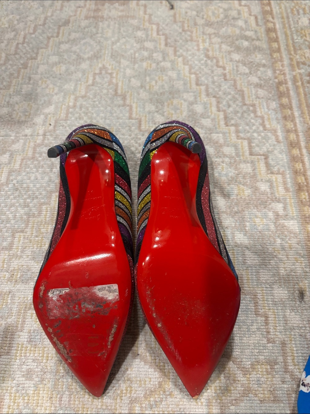 Christian Louboutin Multicolor Glitter Striped Pointed-Toe Pumps - Picture 2 of 4